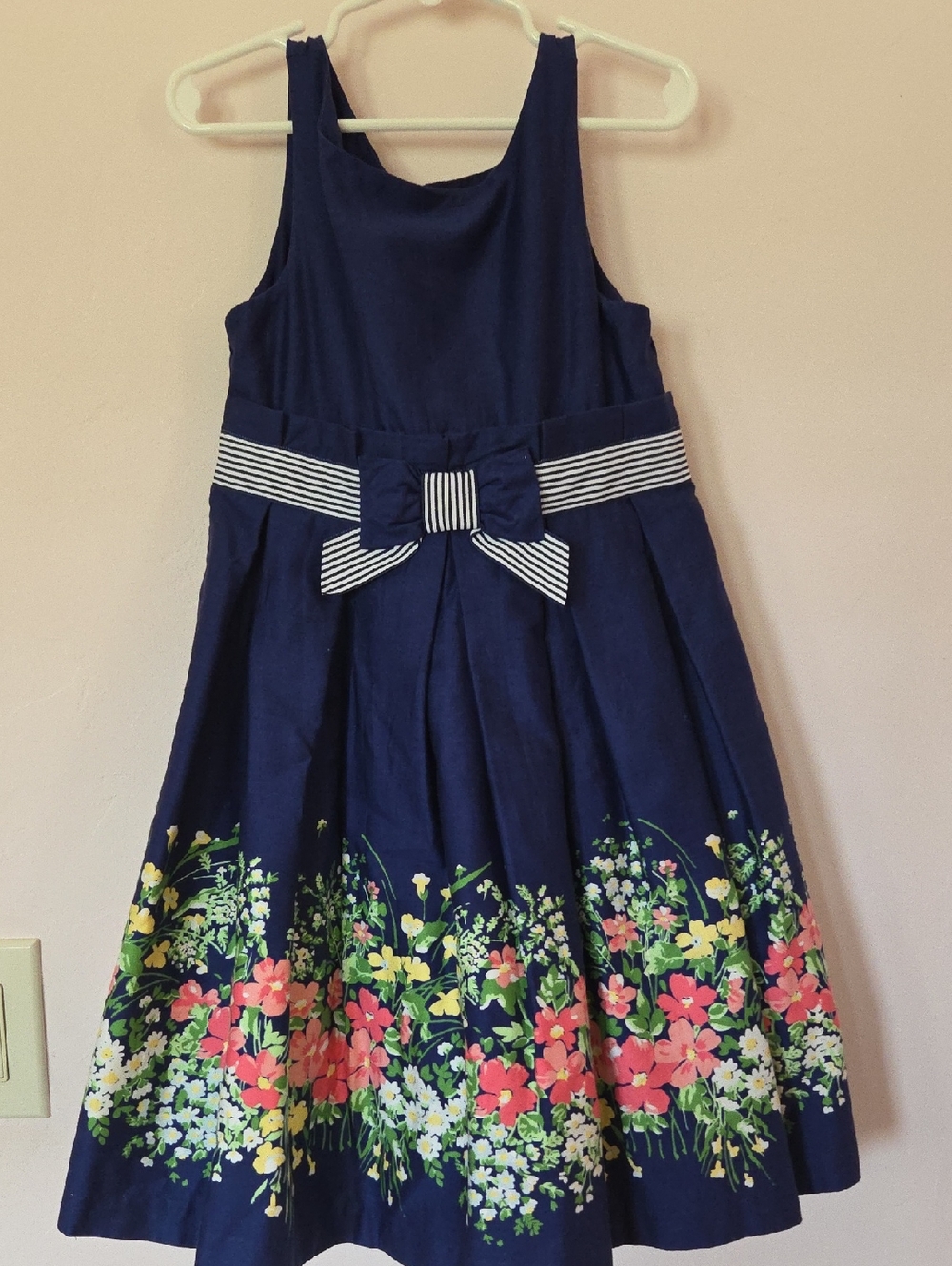 Janie and Jack Navy Floral Border Dress with Striped Bow